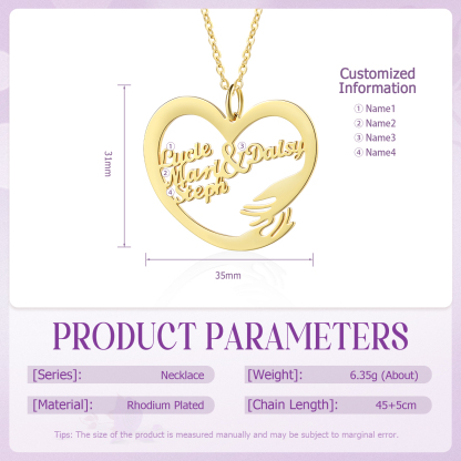 Collar de corazón de abrazo con 4 nombres collar personalizado para mujer | Jessemade