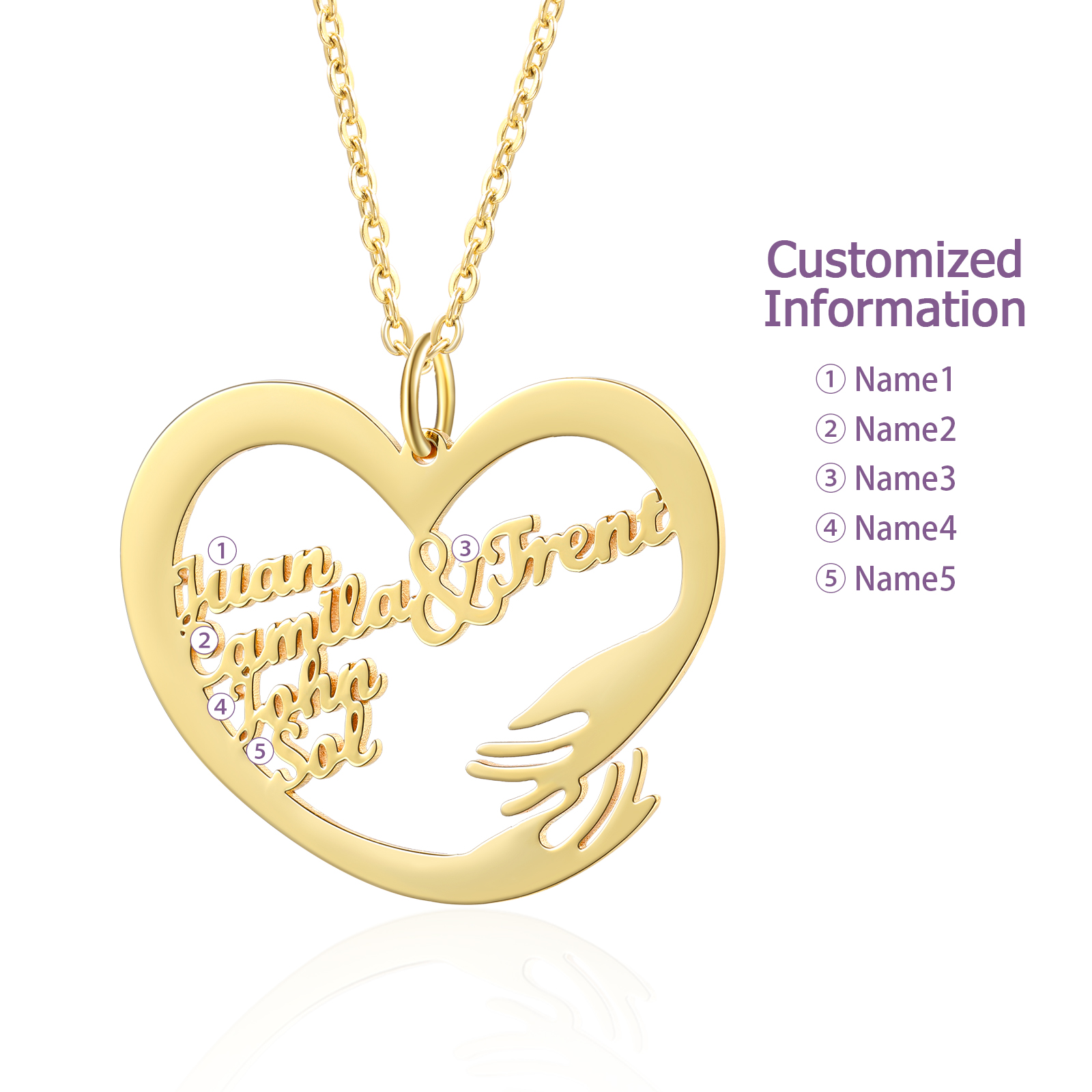 Collar de corazón de abrazo con 5 nombres collar personalizado para mujer | Jessemade