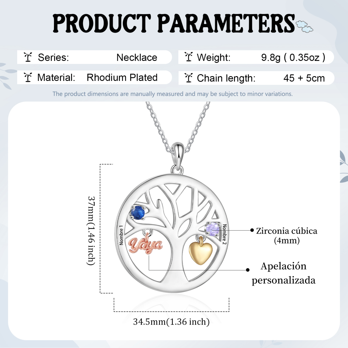 Collar de señora personalizado con árbol de la vida y piedras de nacimiento – regalo ideal para abuela