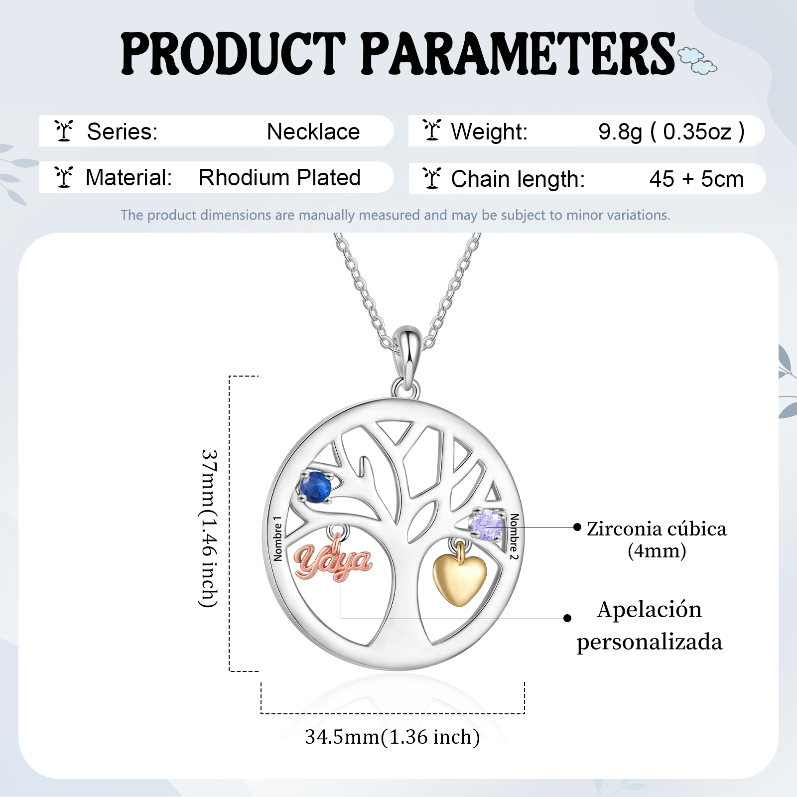 Collar de señora personalizado con árbol de la vida y piedras de nacimiento – regalo ideal para abuela