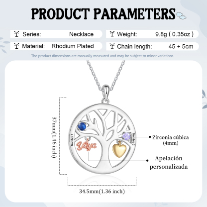 Collar de señora personalizado con árbol de la vida y piedras de nacimiento – regalo ideal para abuela