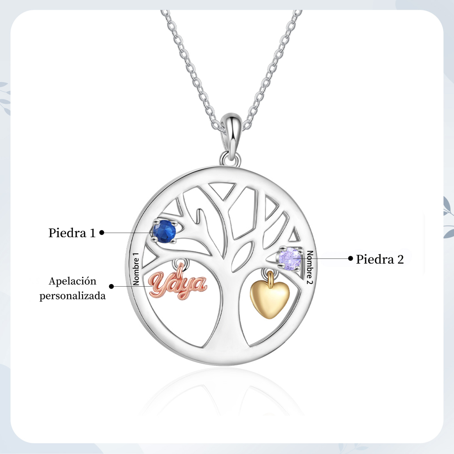 Collar de señora personalizado con árbol de la vida y piedras de nacim