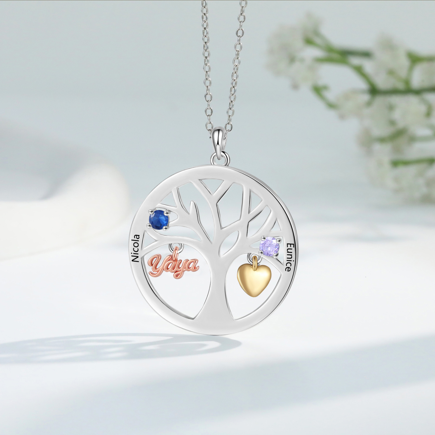 Collar de señora personalizado con árbol de la vida y piedras de nacimiento – regalo ideal para abuela