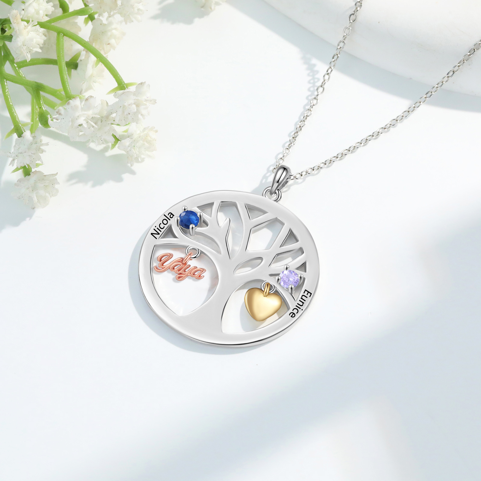 Collar de señora personalizado con árbol de la vida y piedras de nacimiento – regalo ideal para abuela