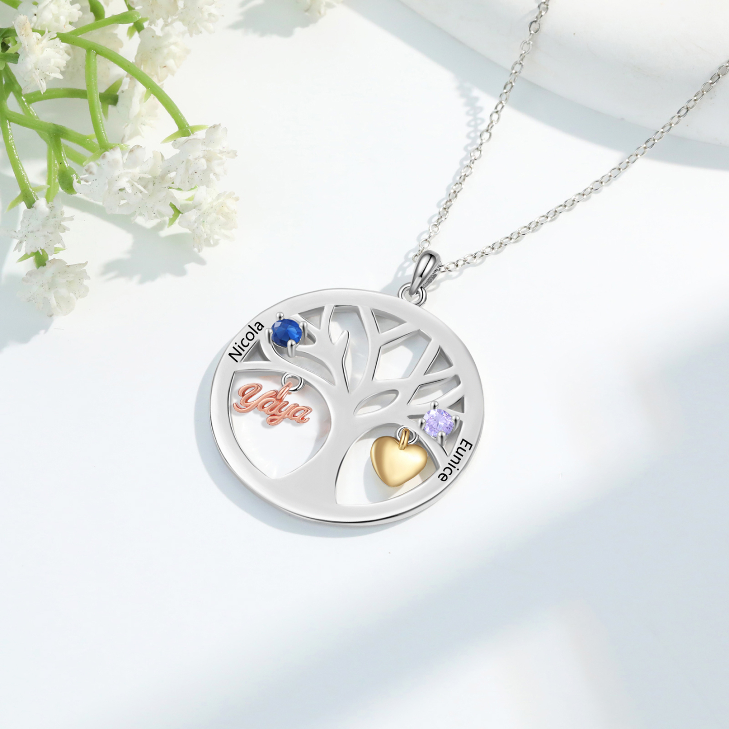 Collar de señora personalizado con árbol de la vida y piedras de nacimiento – regalo ideal para abuela