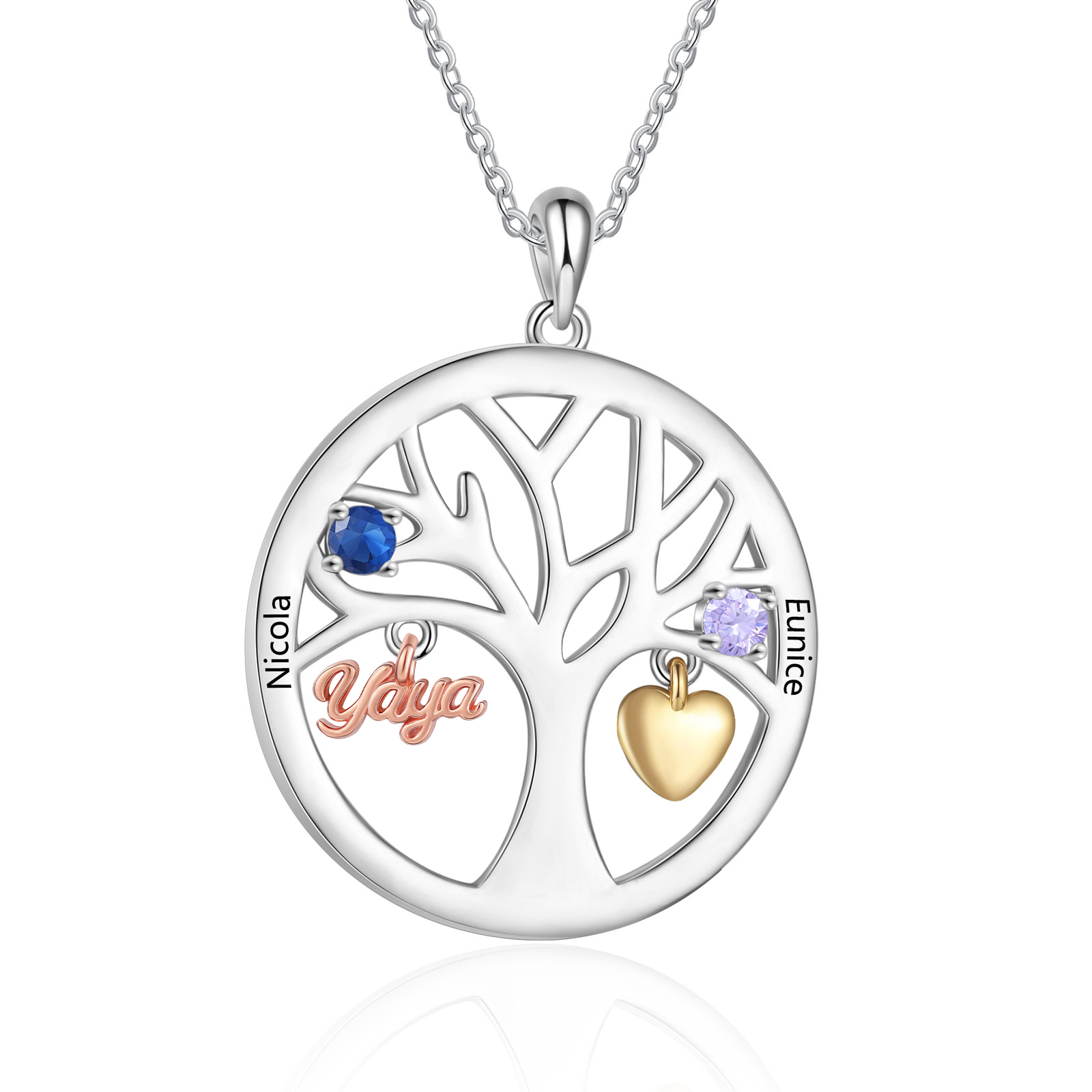 Collar de señora personalizado con árbol de la vida y piedras de nacimiento – regalo ideal para abuela