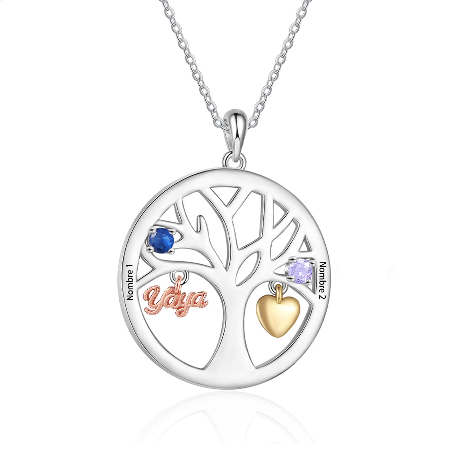Collar de señora personalizado con árbol de la vida y piedras de nacimiento – regalo ideal para abuela