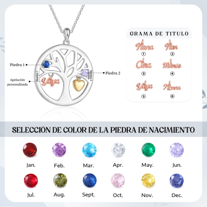 Collar de señora personalizado con árbol de la vida y piedras de nacimiento – regalo ideal para abuela