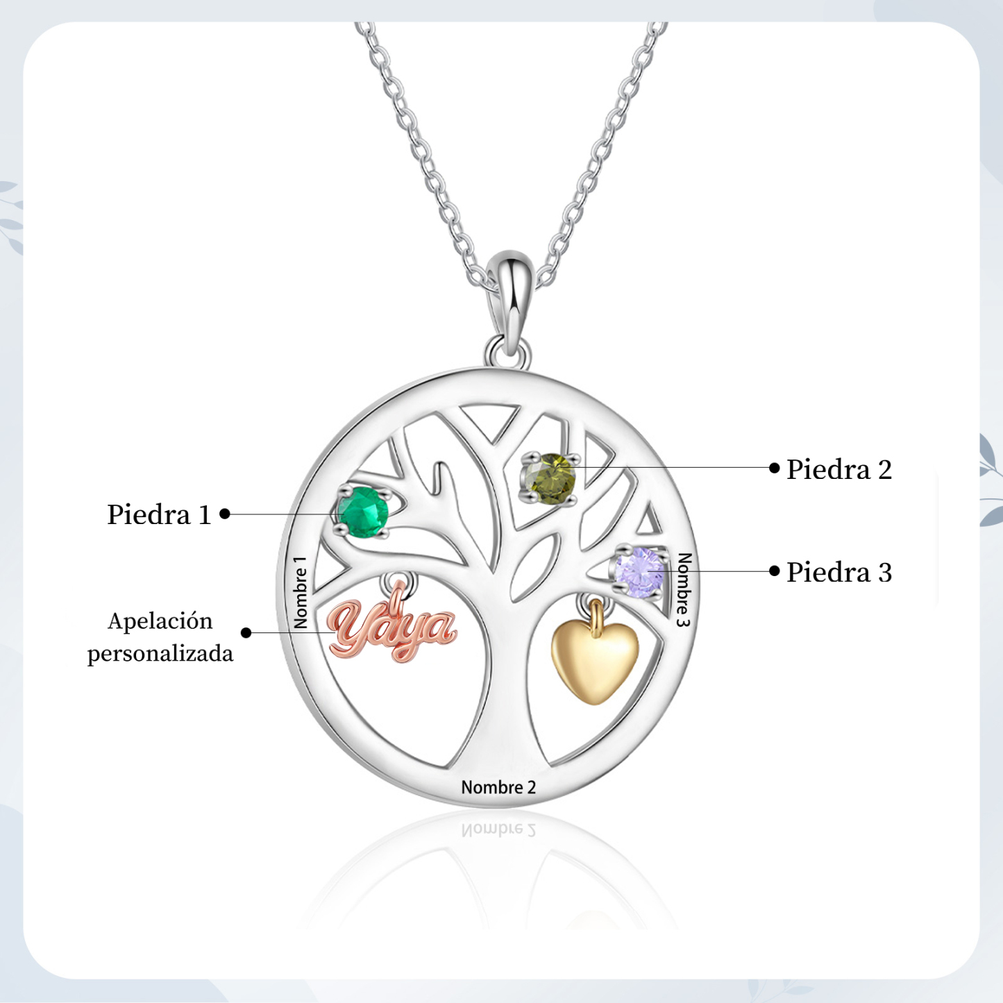Collar de señora personalizado con árbol de la vida y piedras de nacimiento – regalo ideal para abuela