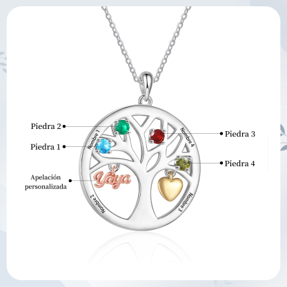 Collar de señora personalizado con árbol de la vida y piedras de nacimiento – regalo ideal para abuela