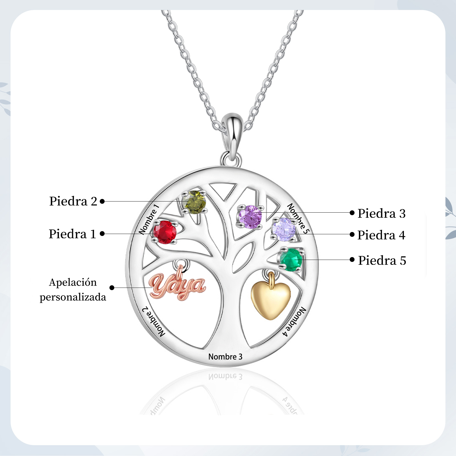Collar de señora personalizado con árbol de la vida y piedras de nacim
