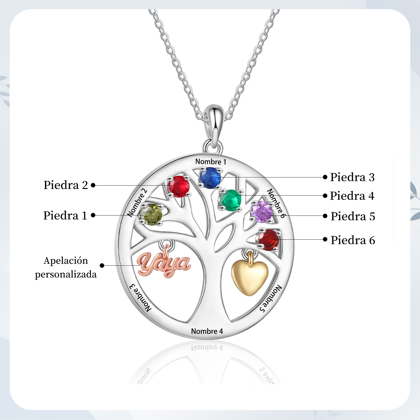 Collar de señora personalizado con árbol de la vida y piedras de nacimiento – regalo ideal para abuela