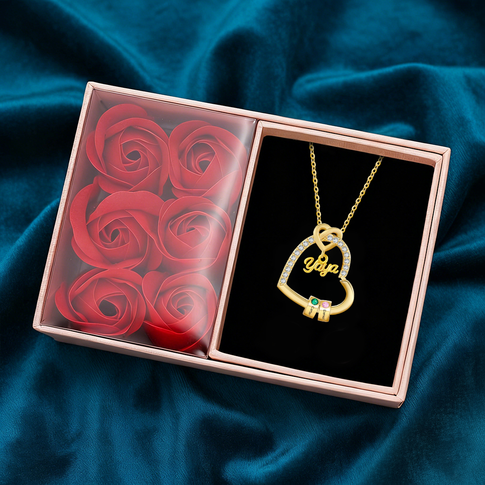 Collar de corazón "YAYA" personalizado con 1 a 5 nombres y 1 a 5 piedras de nacimiento, regalo para abuela | Jessemade