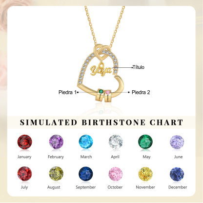 Collar de corazón "YAYA" personalizado con 1 a 5 nombres y 1 a 5 piedras de nacimiento, regalo para abuela | Jessemade