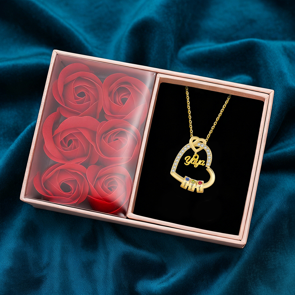Collar de corazón "YAYA" personalizado con 1 a 5 nombres y 1 a 5 piedras de nacimiento, regalo para abuela | Jessemade