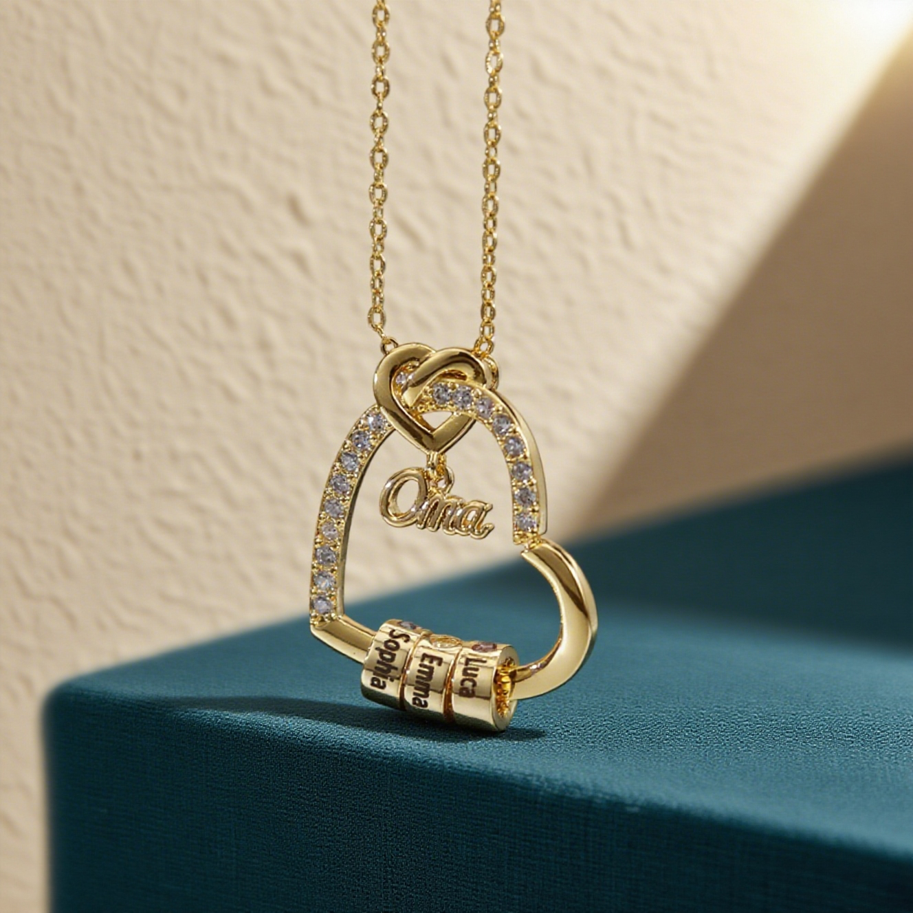 Collar de corazón "YAYA" personalizado con 1 a 5 nombres y 1 a 5 piedras de nacimiento, regalo para abuela | Jessemade