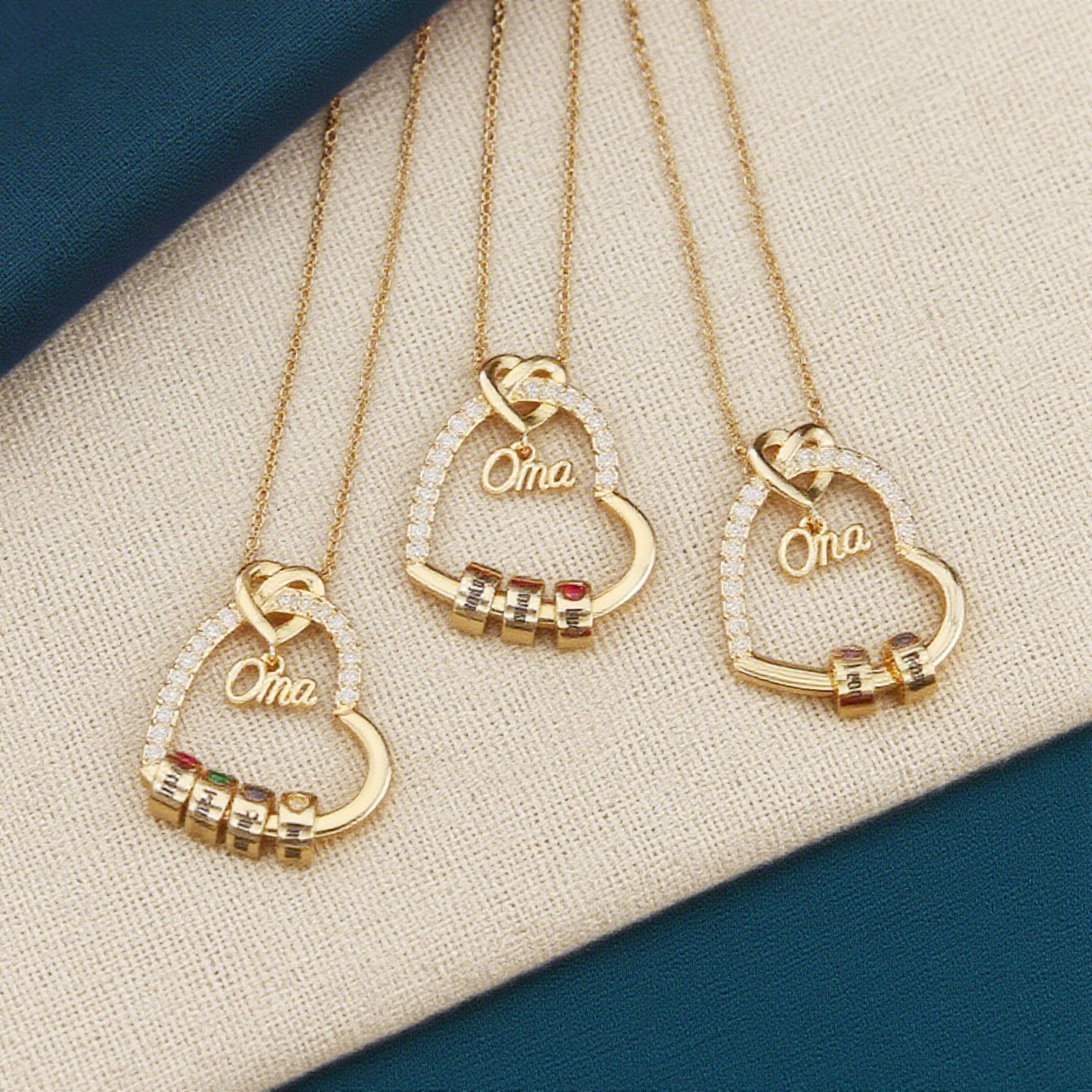 Collar de corazón "YAYA" personalizado con 1 a 5 nombres y 1 a 5 piedras de nacimiento, regalo para abuela | Jessemade