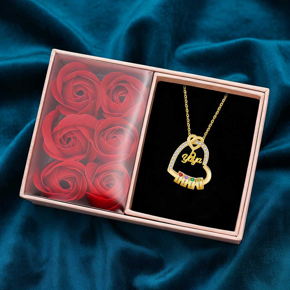 Collar de corazón "YAYA" personalizado con 1 a 5 nombres y 1 a 5 piedras de nacimiento, regalo para abuela | Jessemade