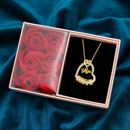 Collar de corazón "YAYA" personalizado con 1 a 5 nombres y 1 a 5 piedras de nacimiento, regalo para abuela | Jessemade
