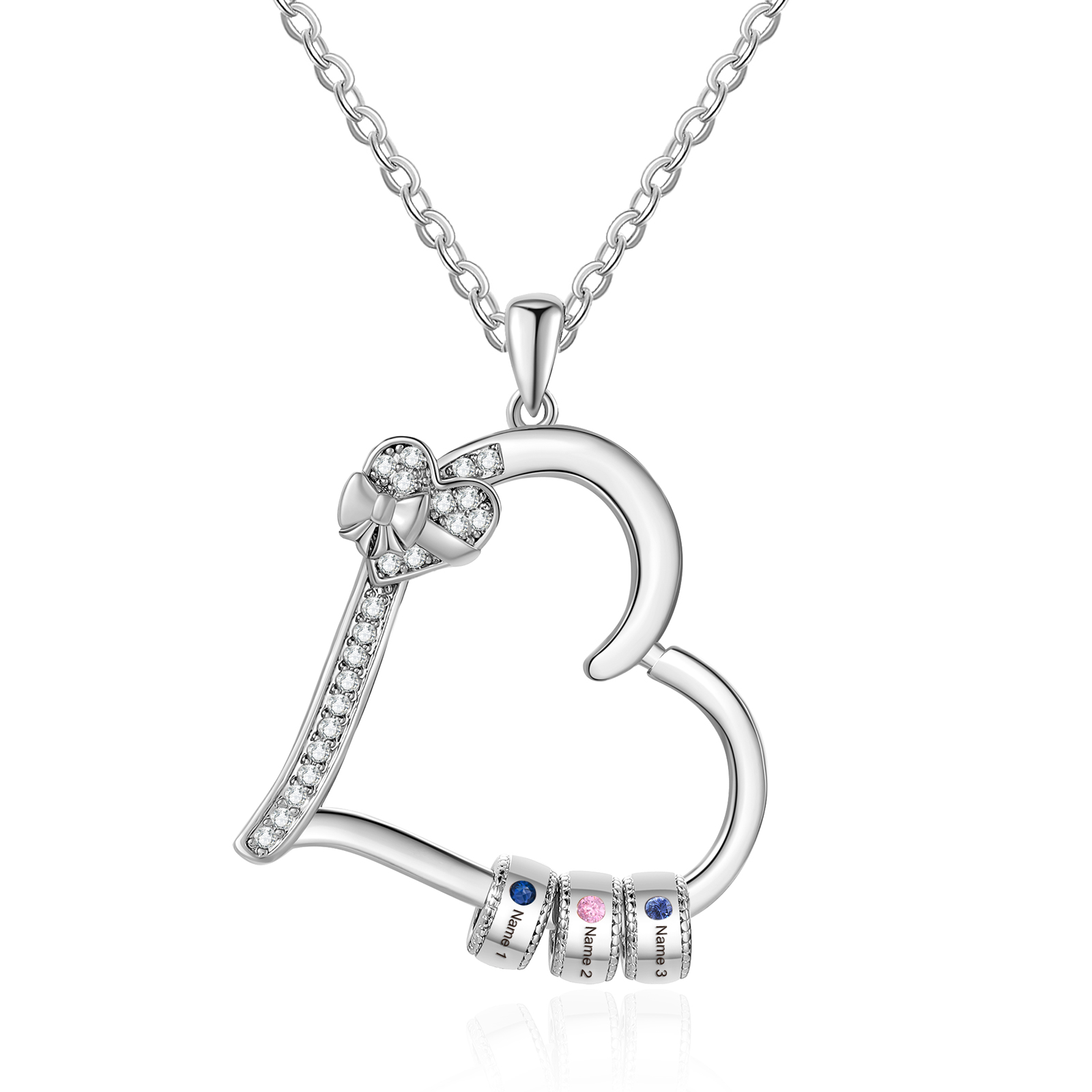 Collar de corazón con 3 piedras de nacimiento y 3 nombres en aros collar personalizado para mujer | Jessemade
