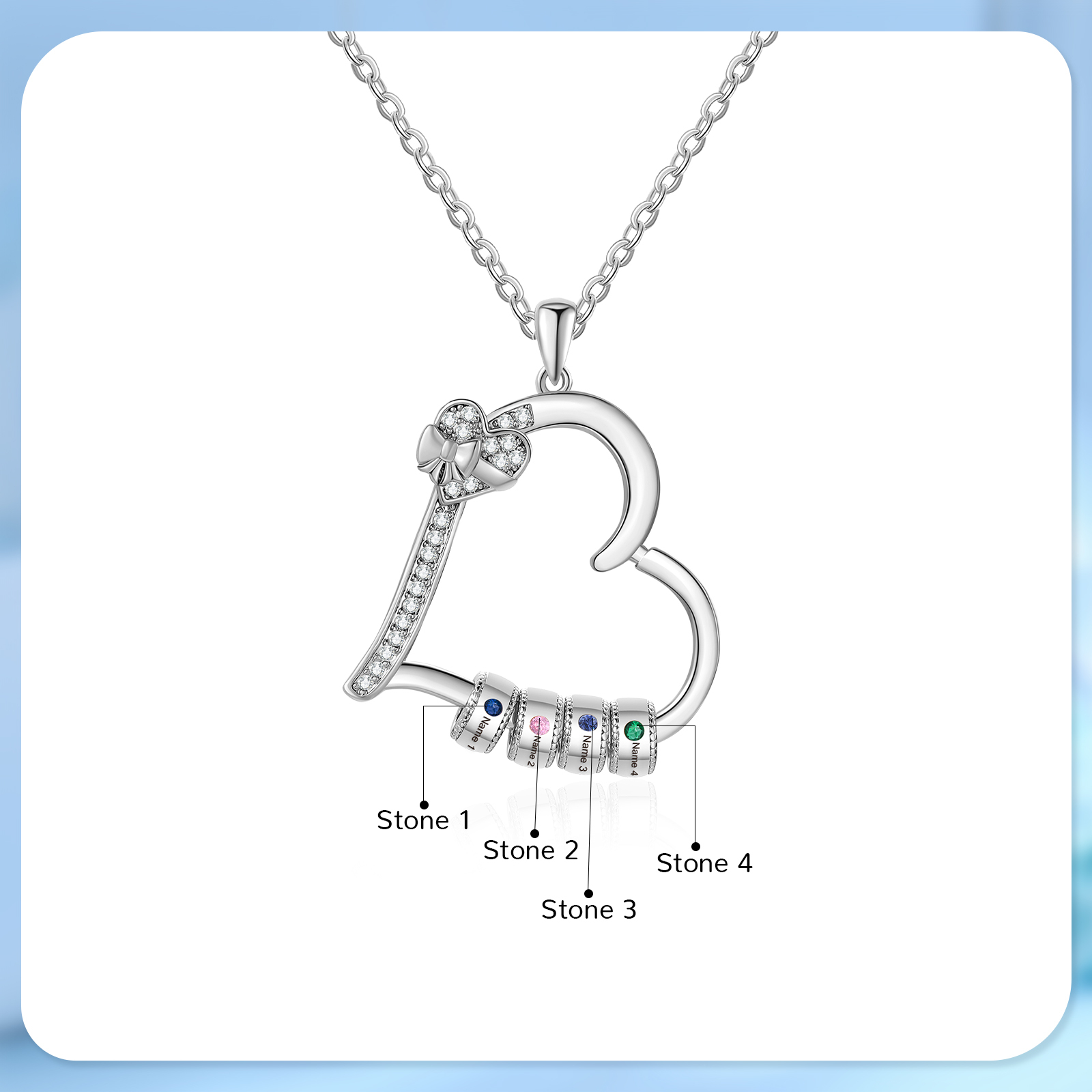 Collar de corazón con 4 piedras de nacimiento y 4 nombres en aros collar personalizado para mujer | Jessemade