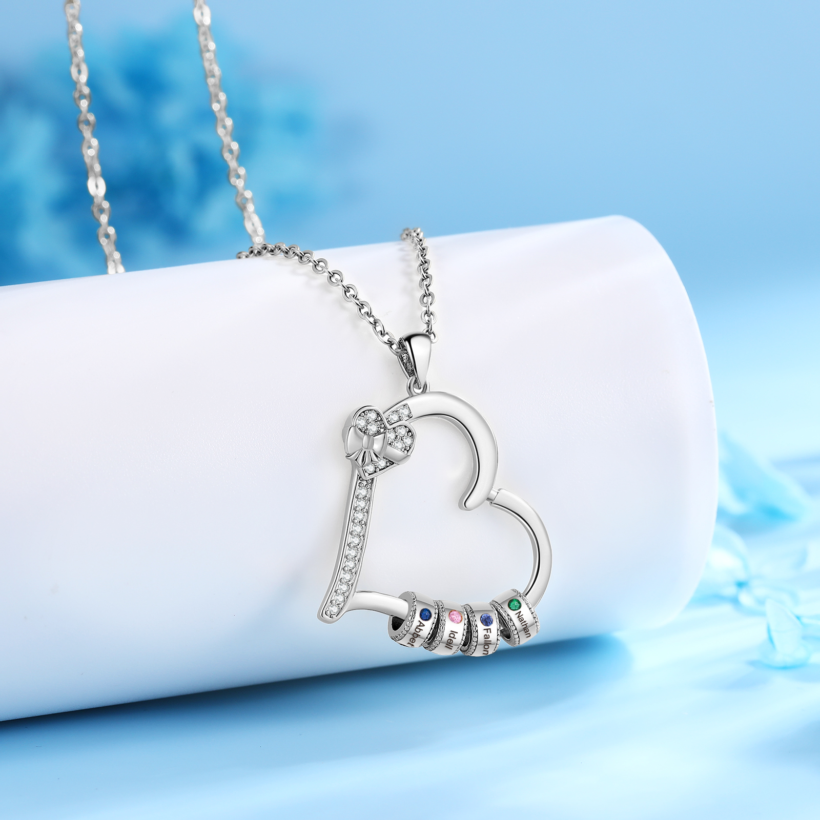 Collar de corazón con 4 piedras de nacimiento y 4 nombres en aros collar personalizado para mujer | Jessemade