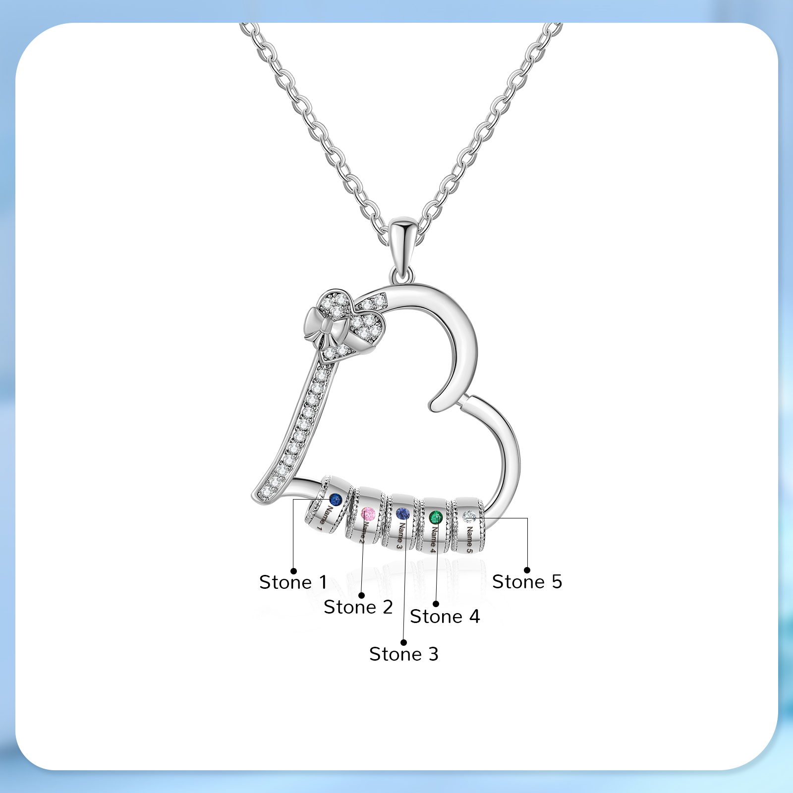Collar de corazón con 5 piedras de nacimiento y 5 nombres en aros collar personalizado para mujer | Jessemade