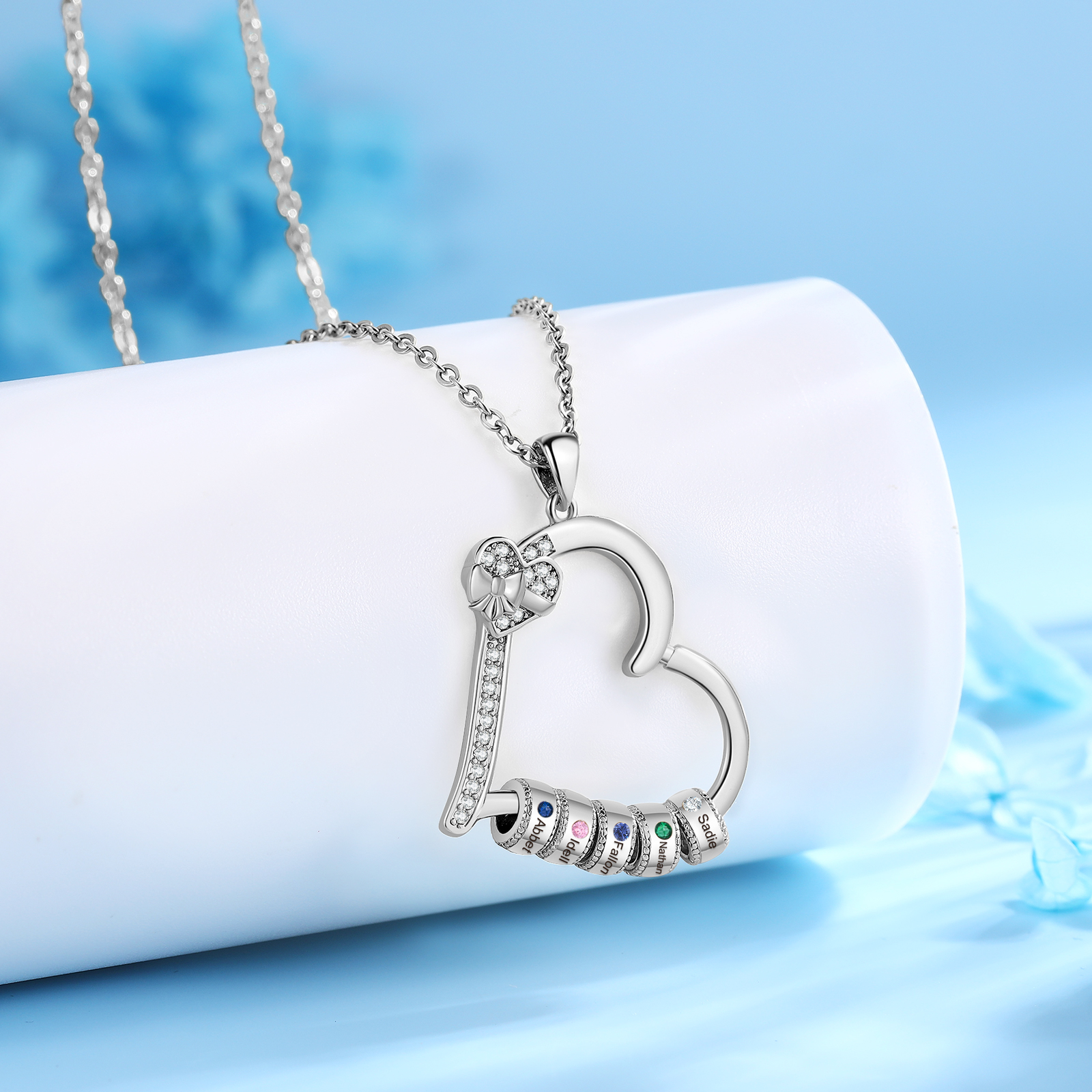 Collar de corazón con 5 piedras de nacimiento y 5 nombres en aros collar personalizado para mujer | Jessemade