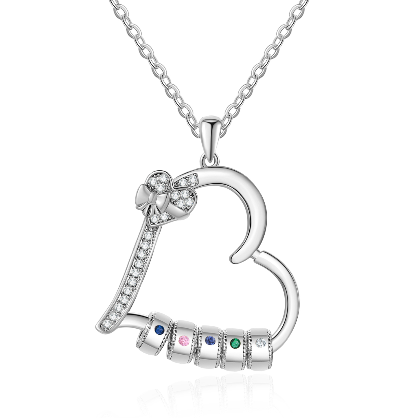 Collar de corazón con 5 piedras de nacimiento y 5 nombres en aros collar personalizado para mujer | Jessemade