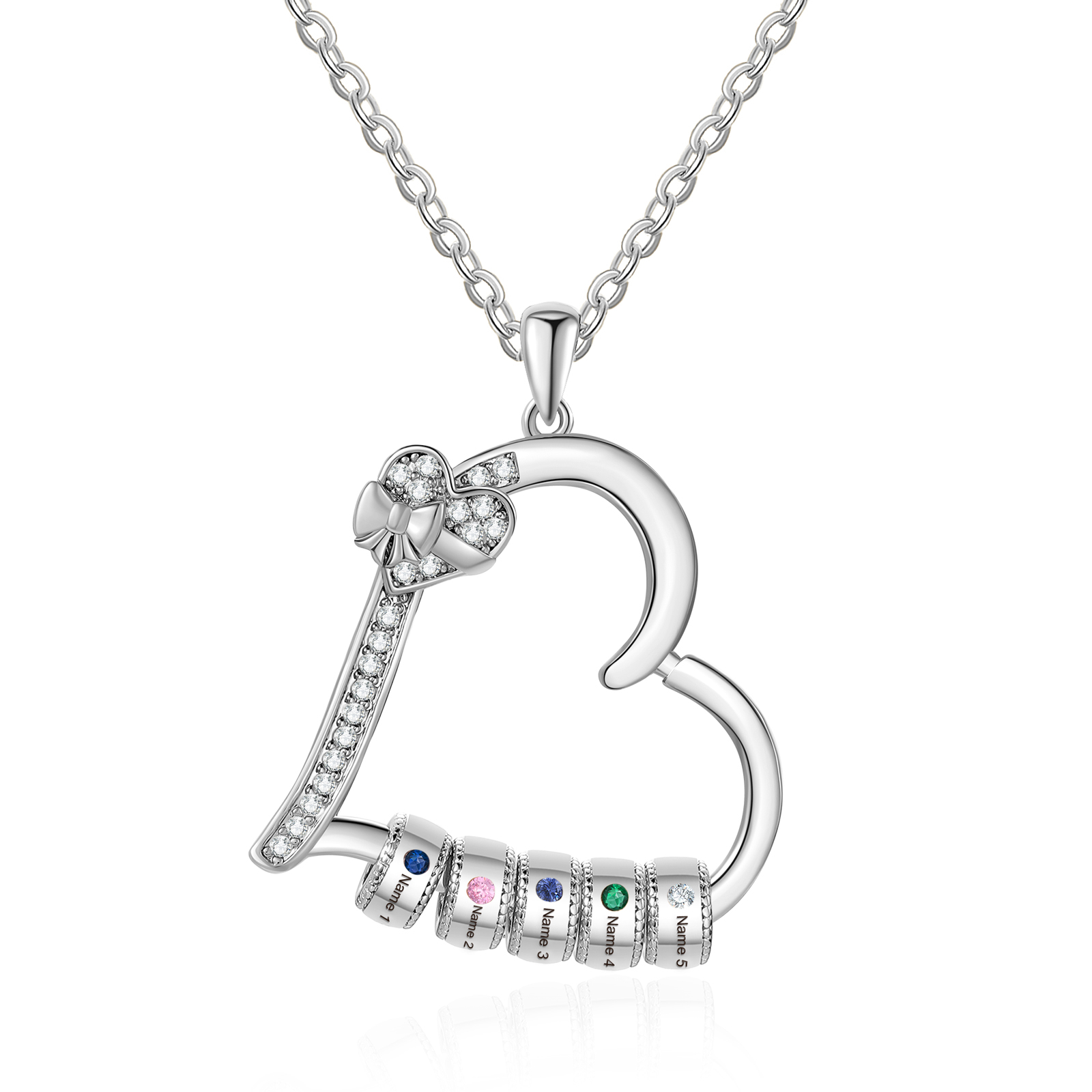 Collar de corazón con 5 piedras de nacimiento y 5 nombres en aros collar personalizado para mujer | Jessemade