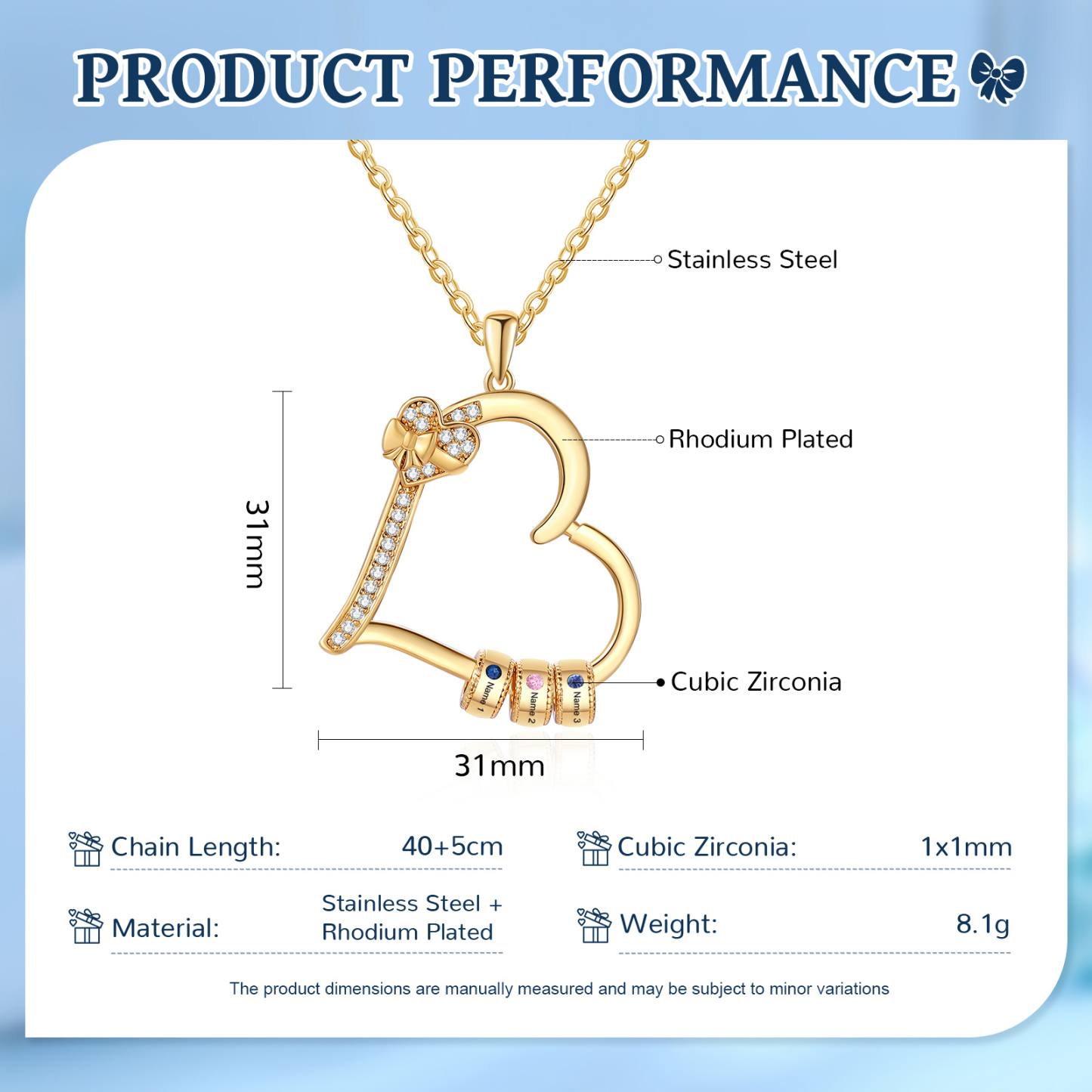 Collar de corazón con 3 piedras de nacimiento y 3 nombres en aros collar personalizado para mujer | Jessemade