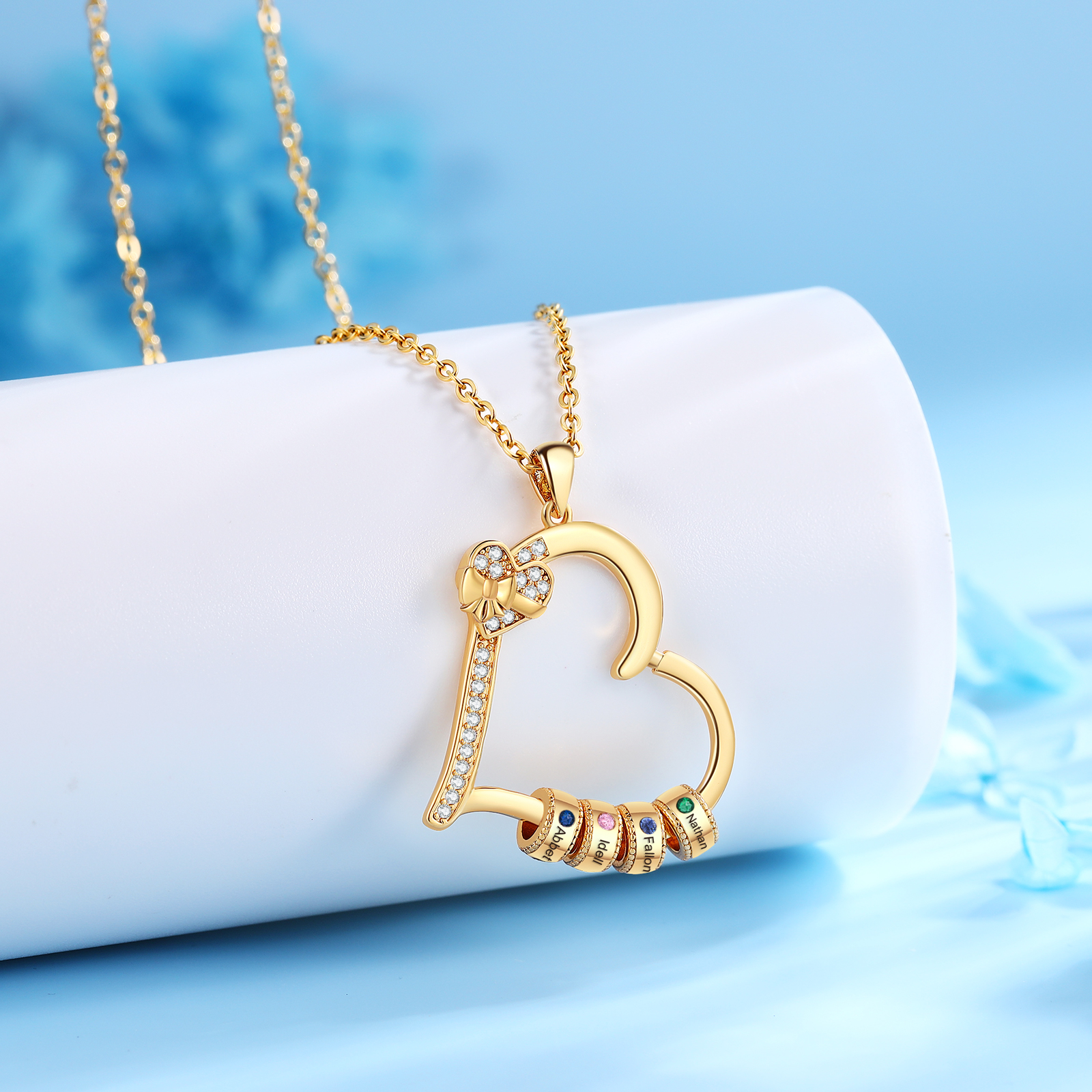Collar de corazón con 4 piedras de nacimiento y 4 nombres en aros collar personalizado para mujer | Jessemade