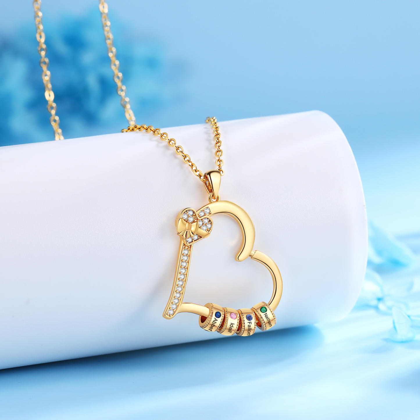 Collar de corazón con 4 piedras de nacimiento y 4 nombres en aros collar personalizado para mujer | Jessemade