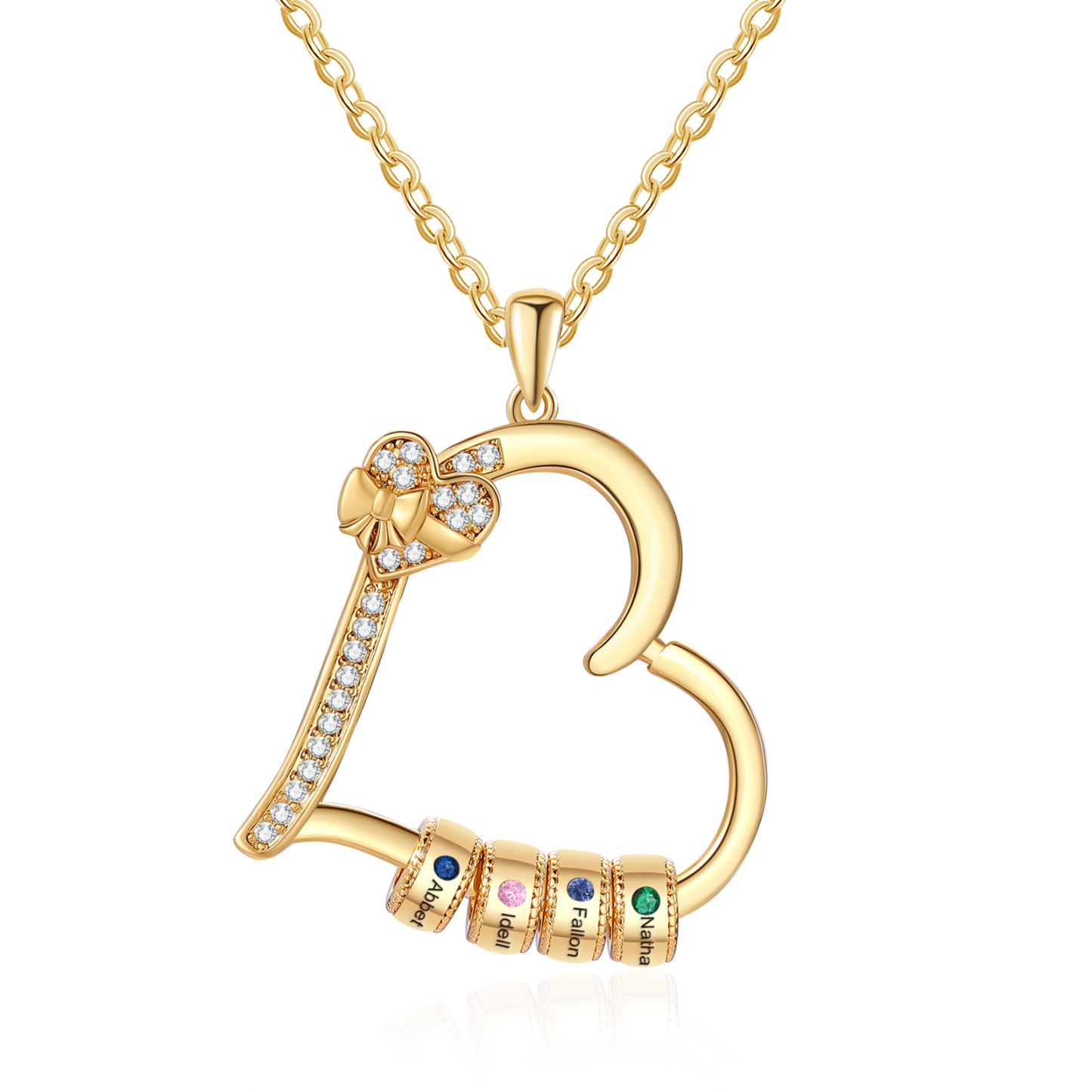 Collar de corazón con 4 piedras de nacimiento y 4 nombres en aros collar personalizado para mujer | Jessemade