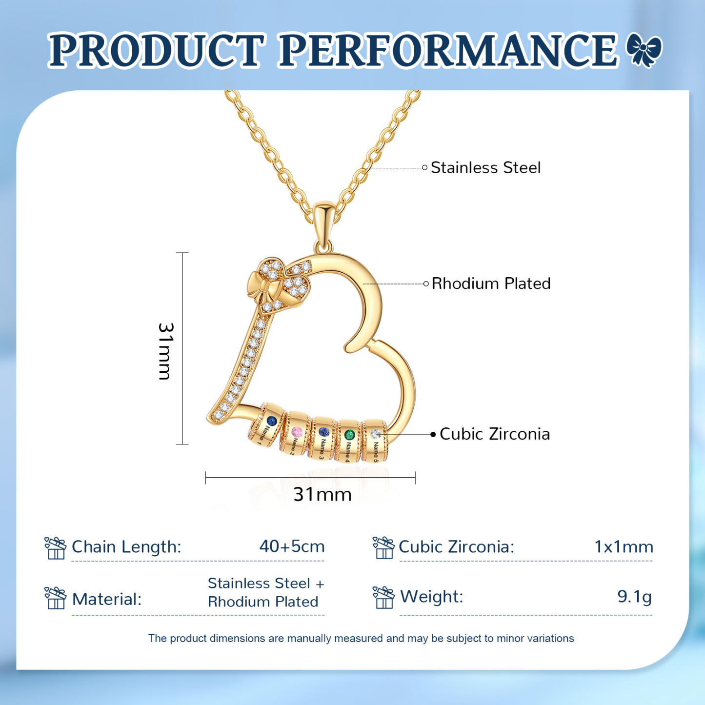 Collar de corazón con 5 piedras de nacimiento y 5 nombres en aros collar personalizado para mujer | Jessemade