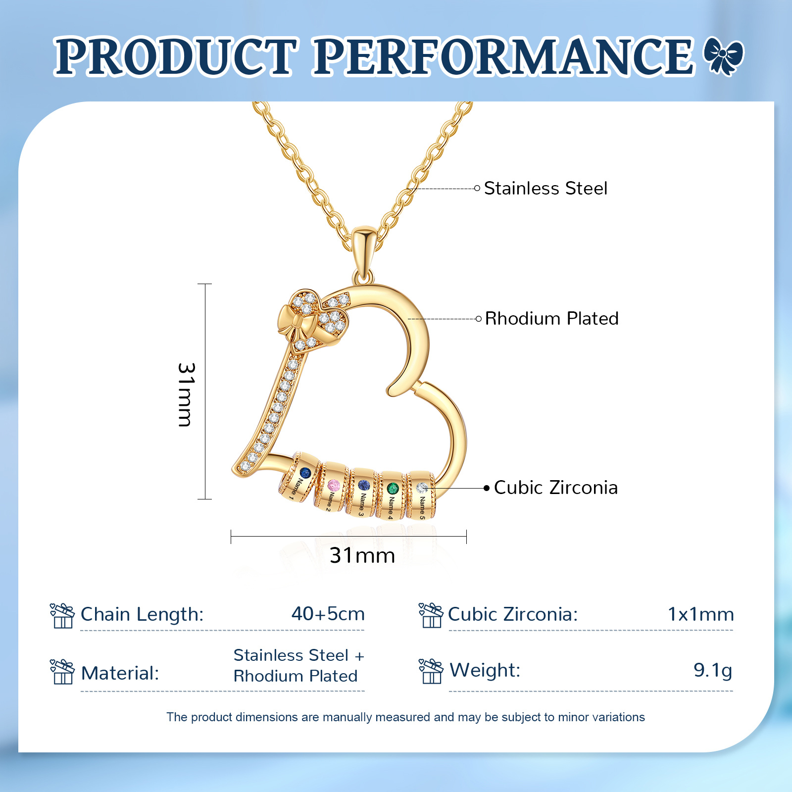 Collar de corazón con 5 piedras de nacimiento y 5 nombres en aros collar personalizado para mujer | Jessemade