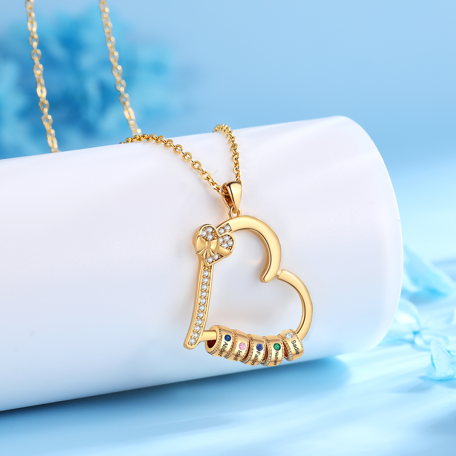 Collar de corazón con 5 piedras de nacimiento y 5 nombres en aros collar personalizado para mujer | Jessemade