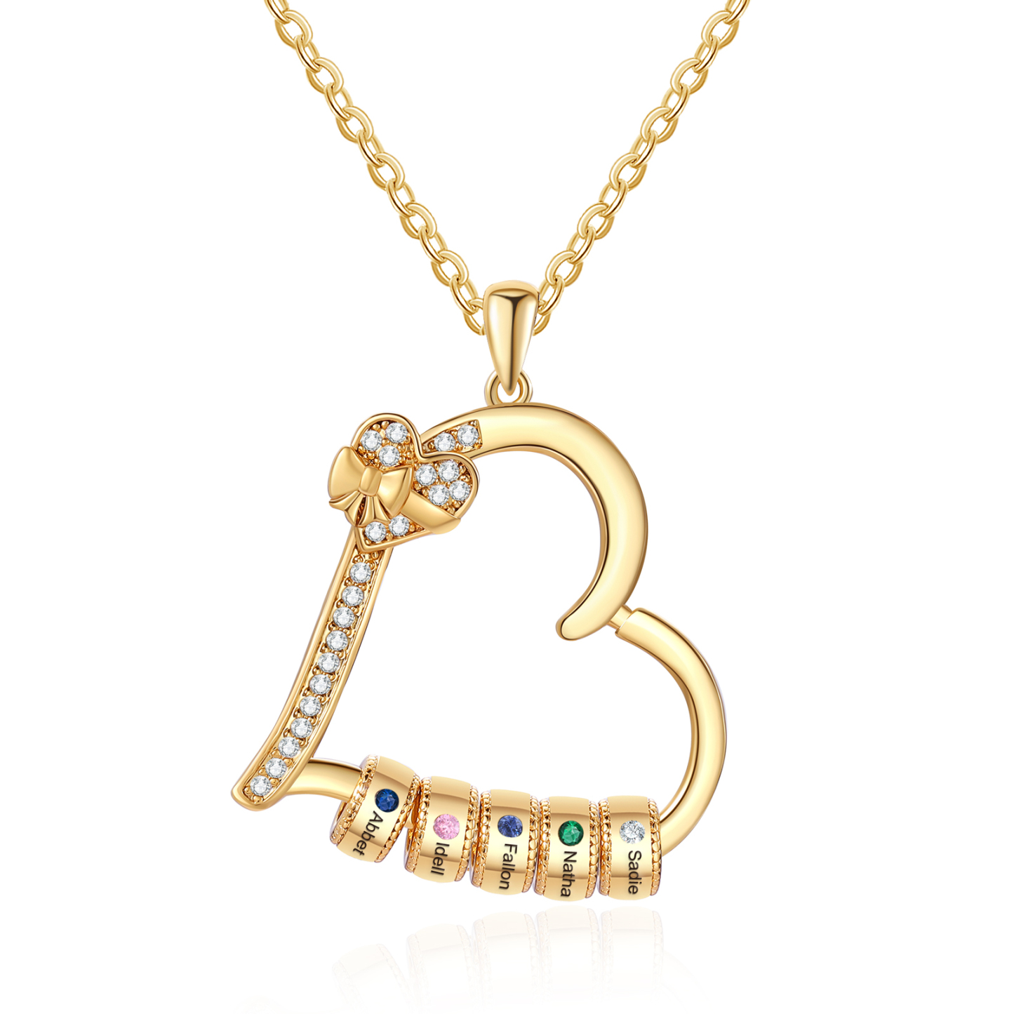 Collar de corazón con 5 piedras de nacimiento y 5 nombres en aros collar personalizado para mujer | Jessemade