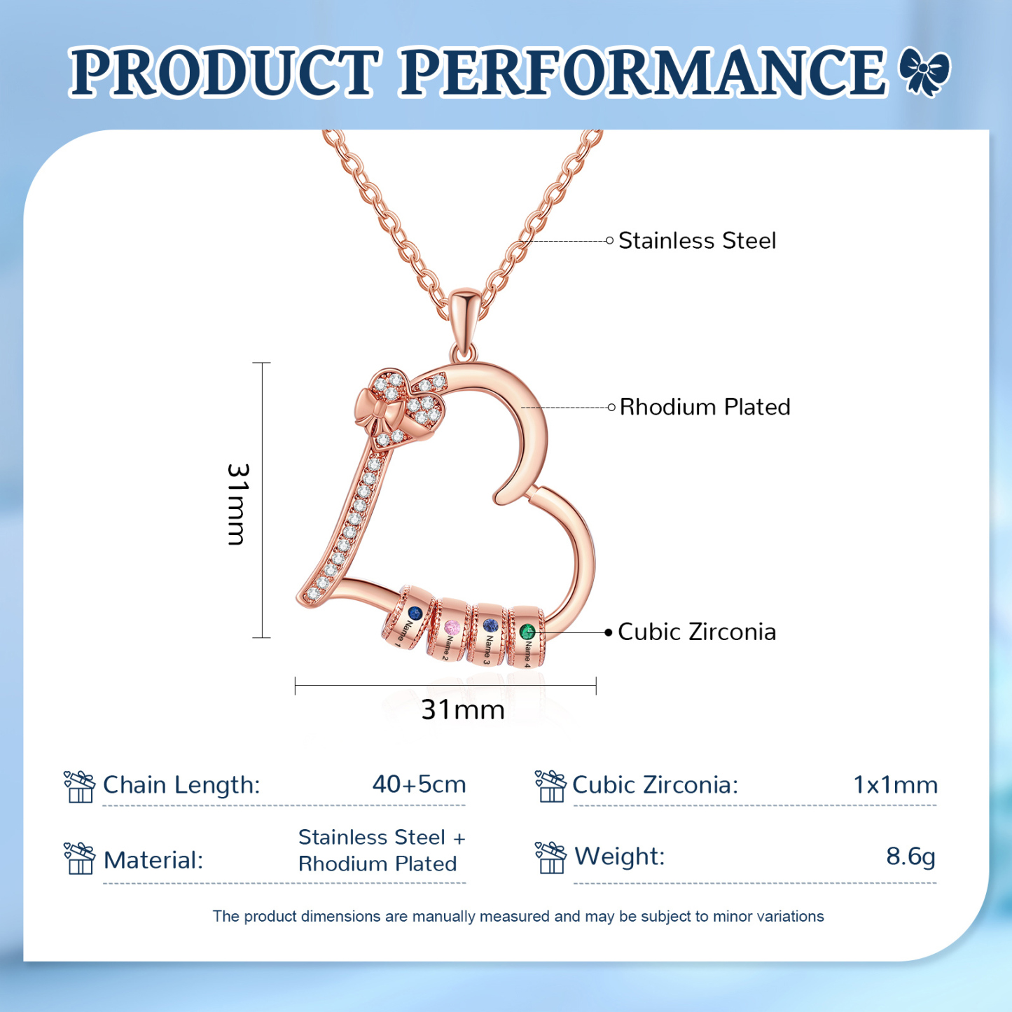 Collar de corazón con 4 piedras de nacimiento y 4 nombres en aros collar personalizado para mujer | Jessemade