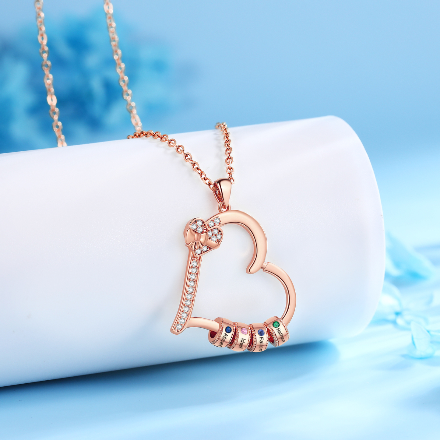 Collar de corazón con 4 piedras de nacimiento y 4 nombres en aros collar personalizado para mujer | Jessemade