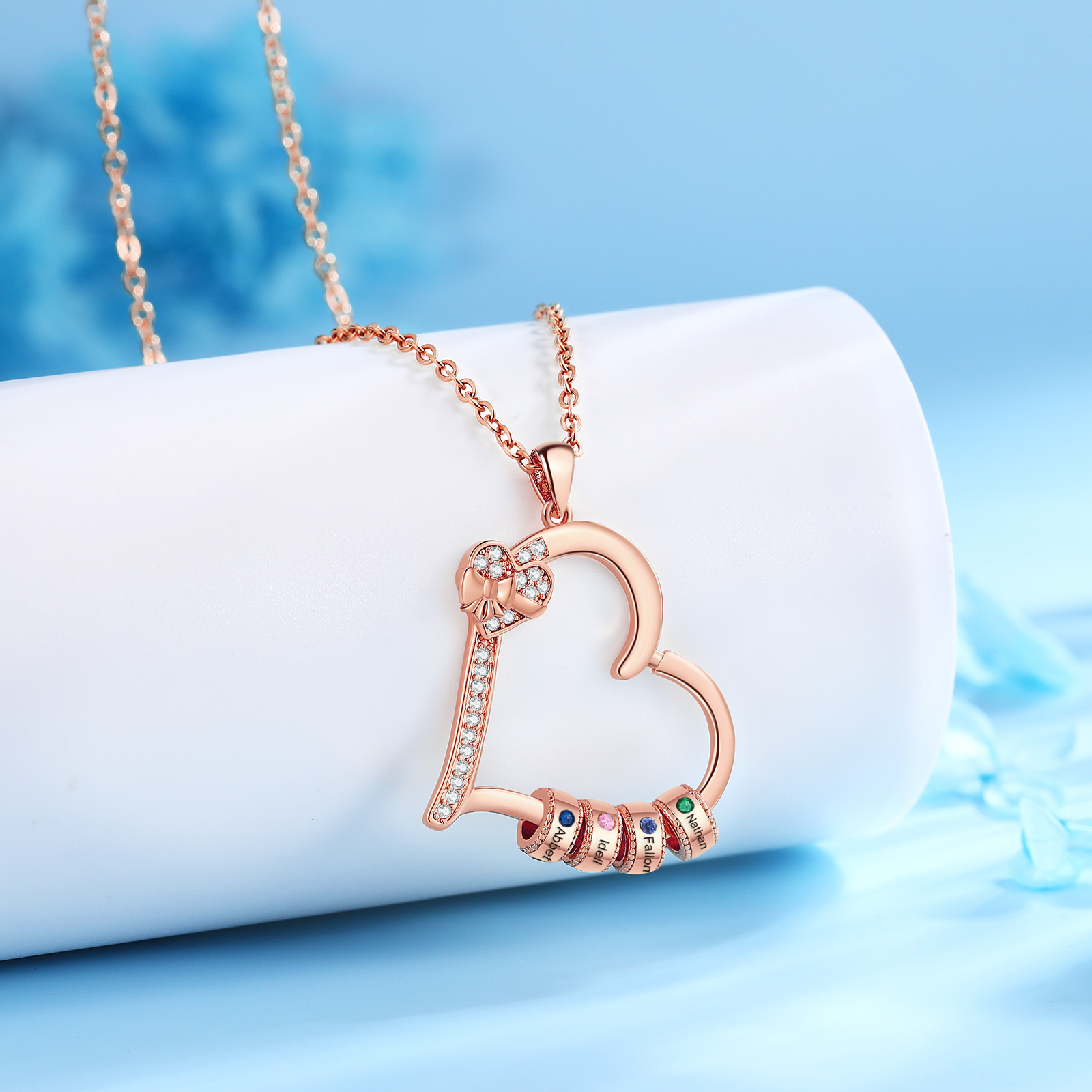 Collar de corazón con 4 piedras de nacimiento y 4 nombres en aros collar personalizado para mujer | Jessemade