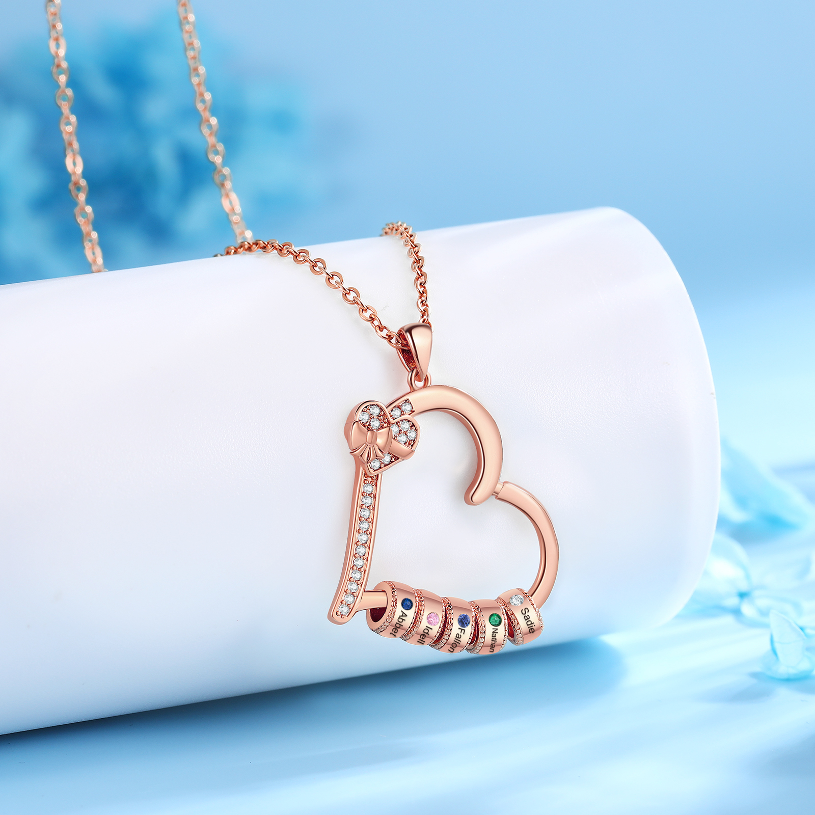 Collar de corazón con 5 piedras de nacimiento y 5 nombres en aros collar personalizado para mujer | Jessemade