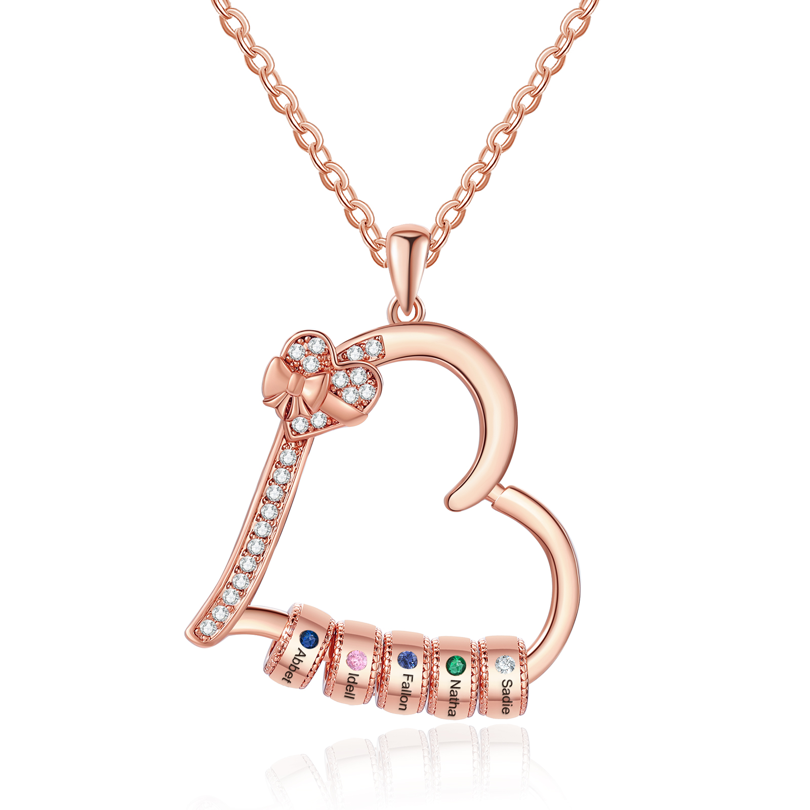 Collar de corazón con 5 piedras de nacimiento y 5 nombres en aros collar personalizado para mujer | Jessemade