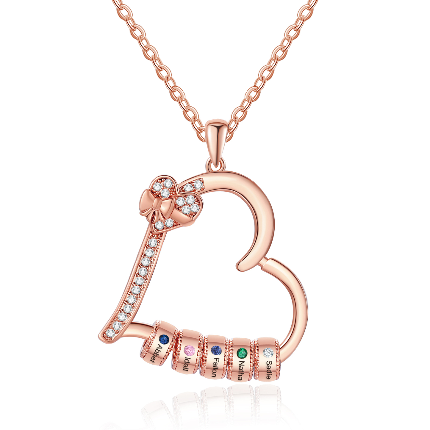 Collar de corazón con 5 piedras de nacimiento y 5 nombres en aros collar personalizado para mujer | Jessemade