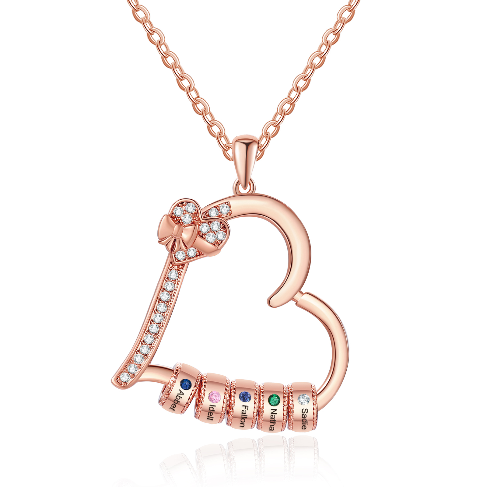 Collar de corazón con 5 piedras de nacimiento y 5 nombres en aros collar personalizado para mujer | Jessemade