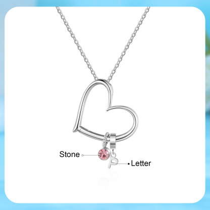 Collar de corazón personalizado para mujer con colgantes de 1 letra y 1 piedra de nacimiento | Jessemade