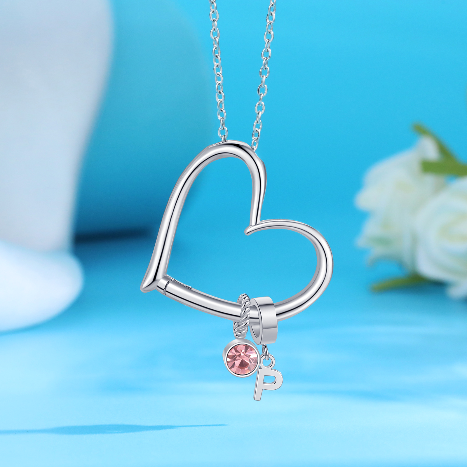 Collar de corazón personalizado para mujer con colgantes de 1 letra y 1 piedra de nacimiento | Jessemade