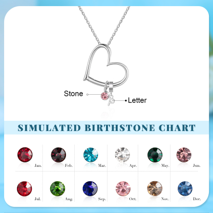 Collar de corazón personalizado para mujer con colgantes de 1 letra y 1 piedra de nacimiento | Jessemade
