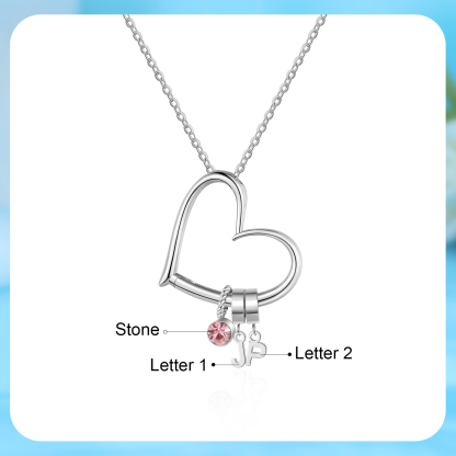Collar de corazón personalizado para mujer con colgantes de 2 letras y 1 piedra de nacimiento | Jessemade