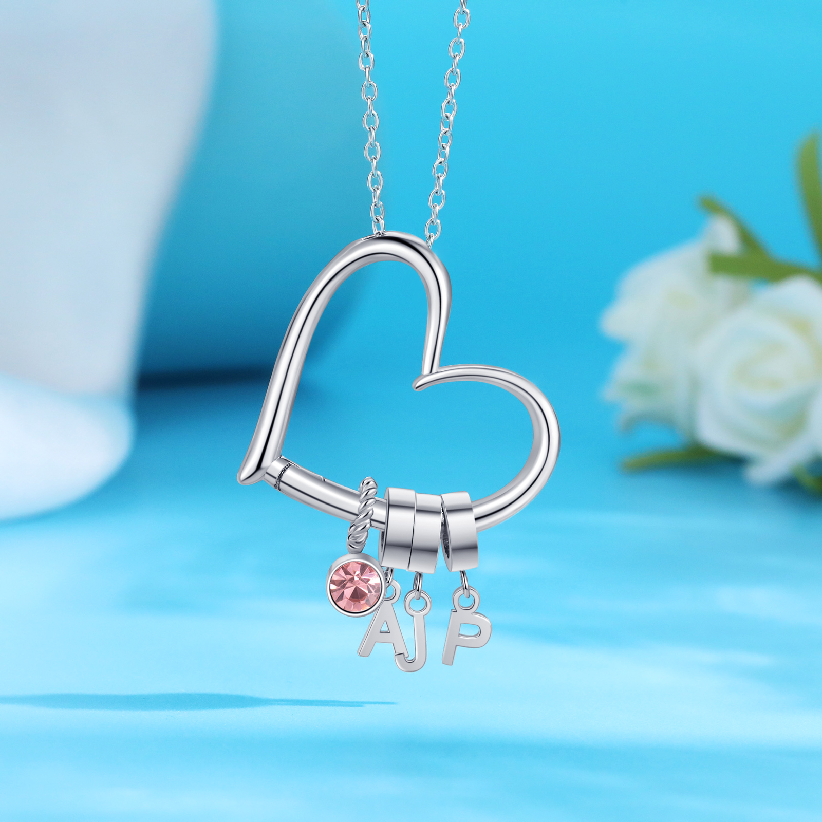 Collar Personalizado con Corazón para Mujer | 3 Letras y 1 Piedra de Nacimiento-Jessemade ES